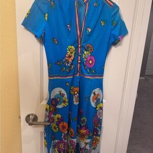 Lord & Taylor Blue Flutter Sleeve Midi Dress with V-neck